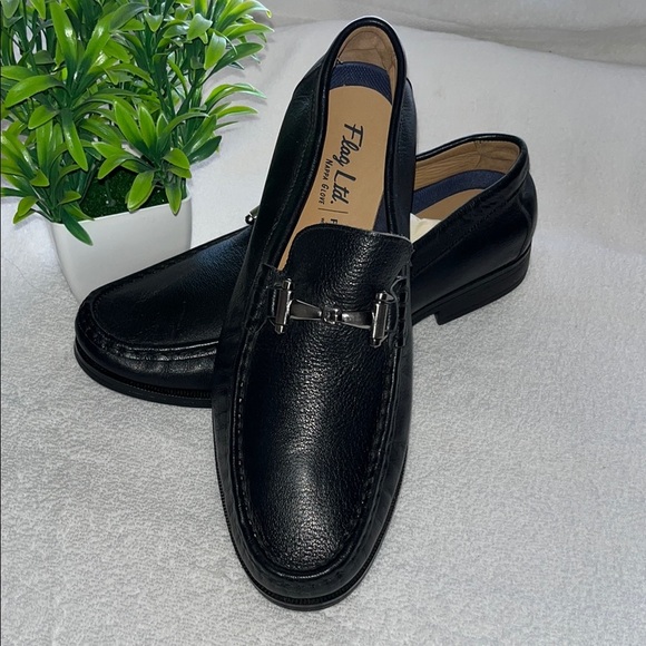 Flag Ltd Black Leather Slip-On Loafers with Horsebit Detail - Picture 1 of 13